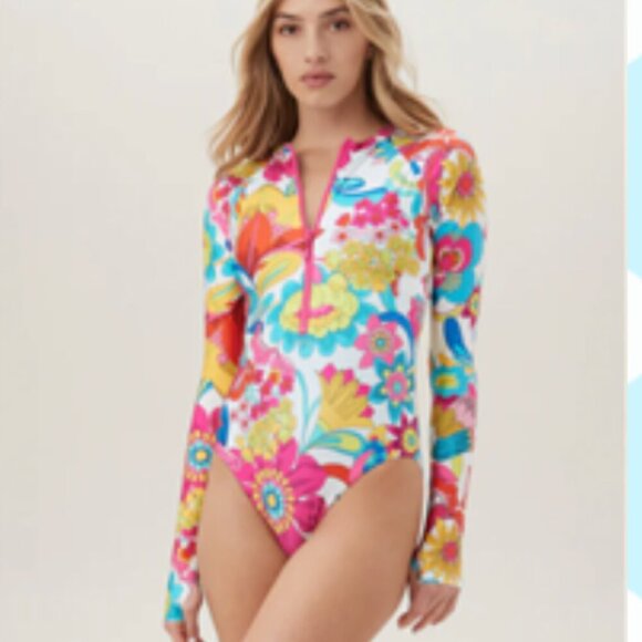 Trina Turk Paddle Suit Rash Guard Fontaine Pop Art Swimsuit Coverup NWT - Picture 4 of 6